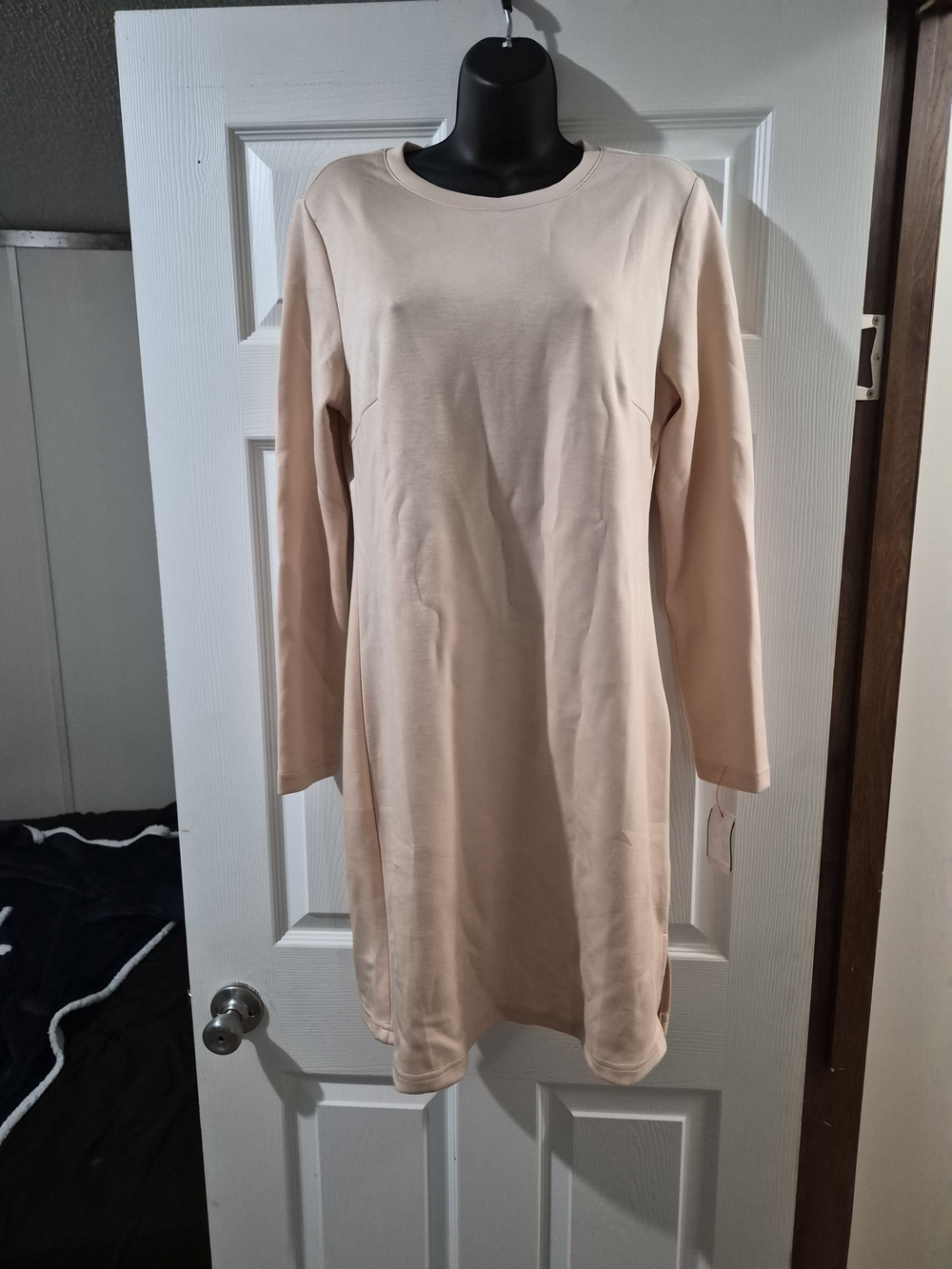 Minimal Long Sleeve Shift Dress in Soft Blush